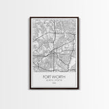 Fort Worth Street Map, Texas Map, City Map Art, Minimalist Art, Wall Art, Canvas Print, Travel Wall Art, Gifts For Women, Man Cave Décor
