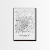 Greensboro Street Map, North Carolina Map, City Map Art, Minimalist Art, Wall Art, Canvas Print, Black And White, Unique Art, Traveler Gift