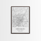Greensboro Street Map, North Carolina Map, City Map Art, Minimalist Art, Wall Art, Canvas Print, Travel Wall Art, Gift For Travelers
