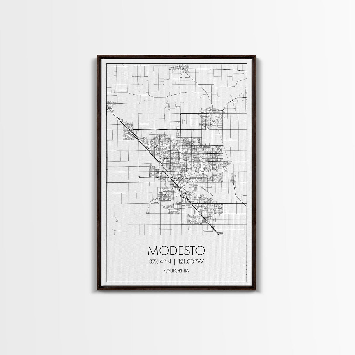 Modesto Street Map, California Map, City Map Art, Modern Art, Wall Art, Canvas Print, Home Décor Wall Art, Friendship Gift, Travel Wall Art