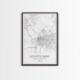 Montgomery Street Map, Alabama Map, City Map Art, Modern Art, Wall Art, Canvas Print, Bedroom Print, Family Gift, Travel Wall Décor