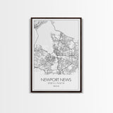 Newport News Street Map, Virginia Map, City Map Art, Modern Art, Wall Art, Canvas Print, Home Wall Décor, Girl Graduation Gift, Travel Art