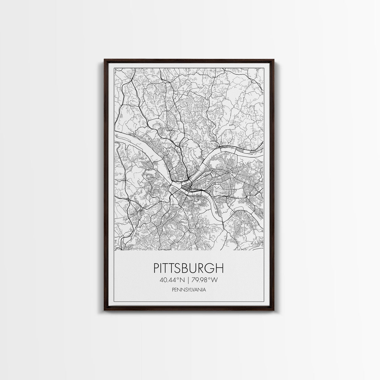 Pittsburgh Street Map, Pennsylvania Map, City Map Art, Minimalist Art, Wall Art, Canvas Print, Living Room Art, Birthday Gift, Travel Décor