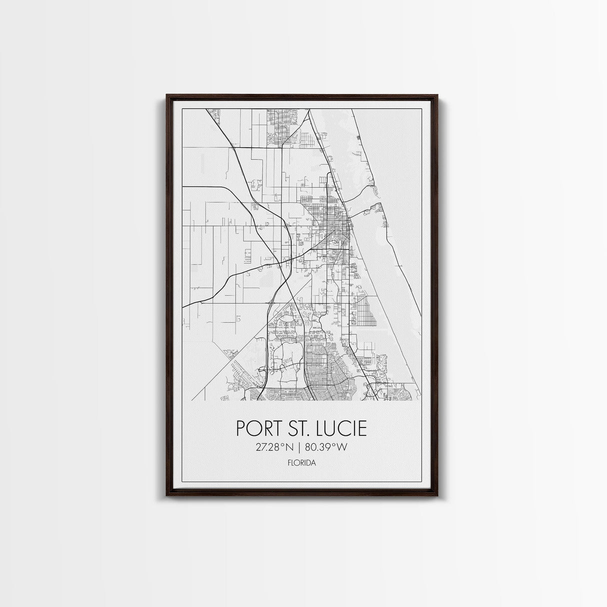 Port St Lucie Street Map, Florida Map, City Map Art, Minimalist Art, Wall Art, Canvas Print, Friend Gift, Black And White Art, Travel Décor