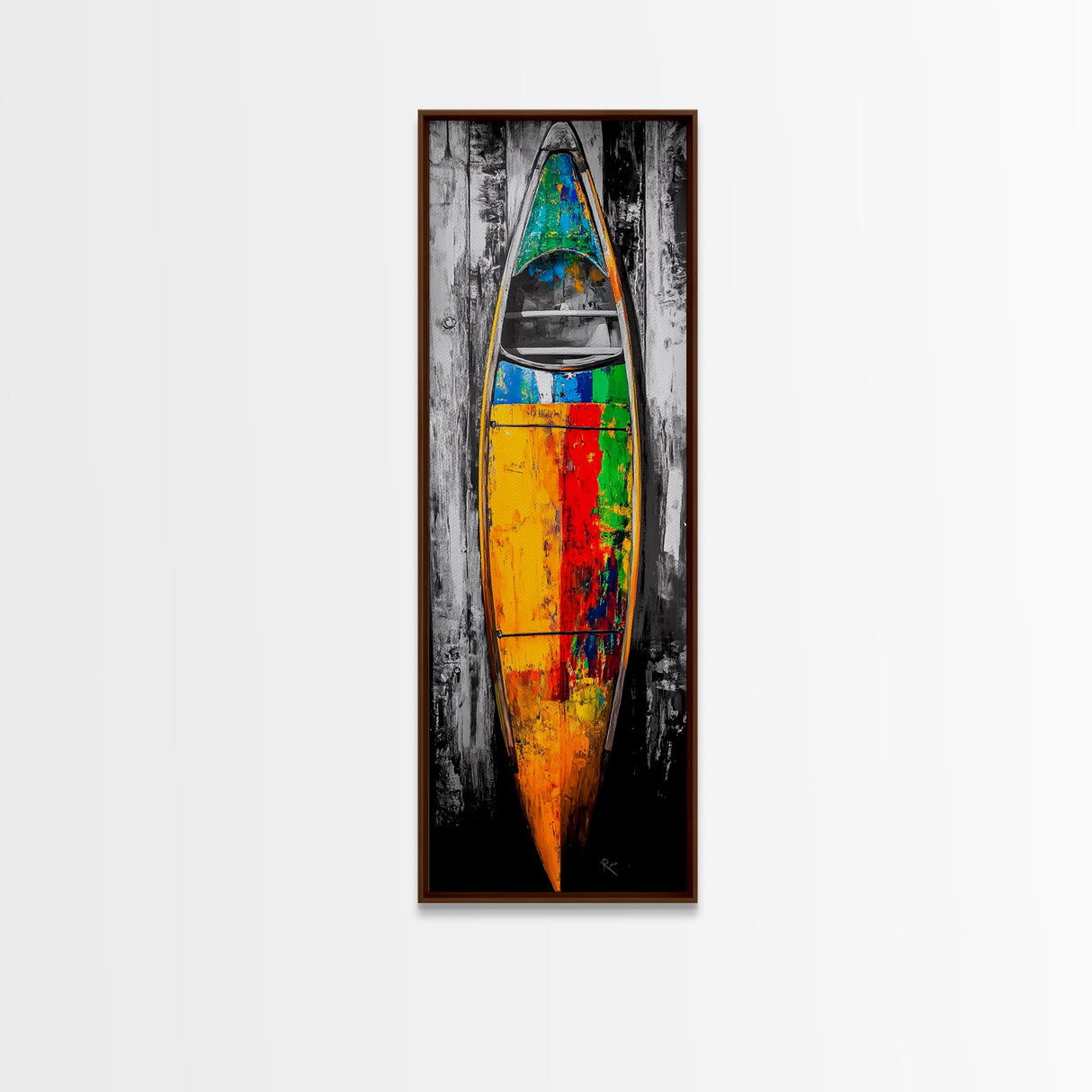 Colorful Canoe Painting Canvas Print Rustic Wall Art Nautical Decor Coastal Art Extra Wide Art Living Room Art Above Couch Art