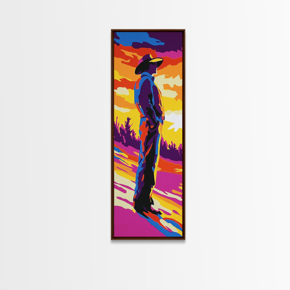 Pop Art Cowboy Framed Canvas Print Colorful Western Wall Art, Chicano Art, Bright Wall Art, Tall Skinny Art, Rustic Decor, Gift Idea