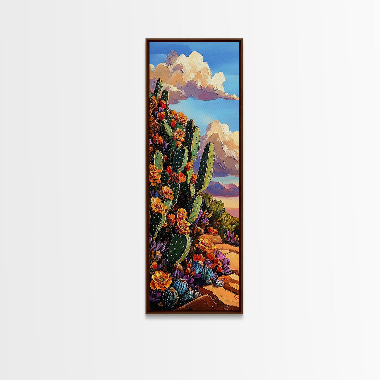 Blooming Cactus Art Framed Canvas Print Desert Floral Wall Art, Botanical Prints, Southwest Wall Art, Nature Art, Tall Narrow Art