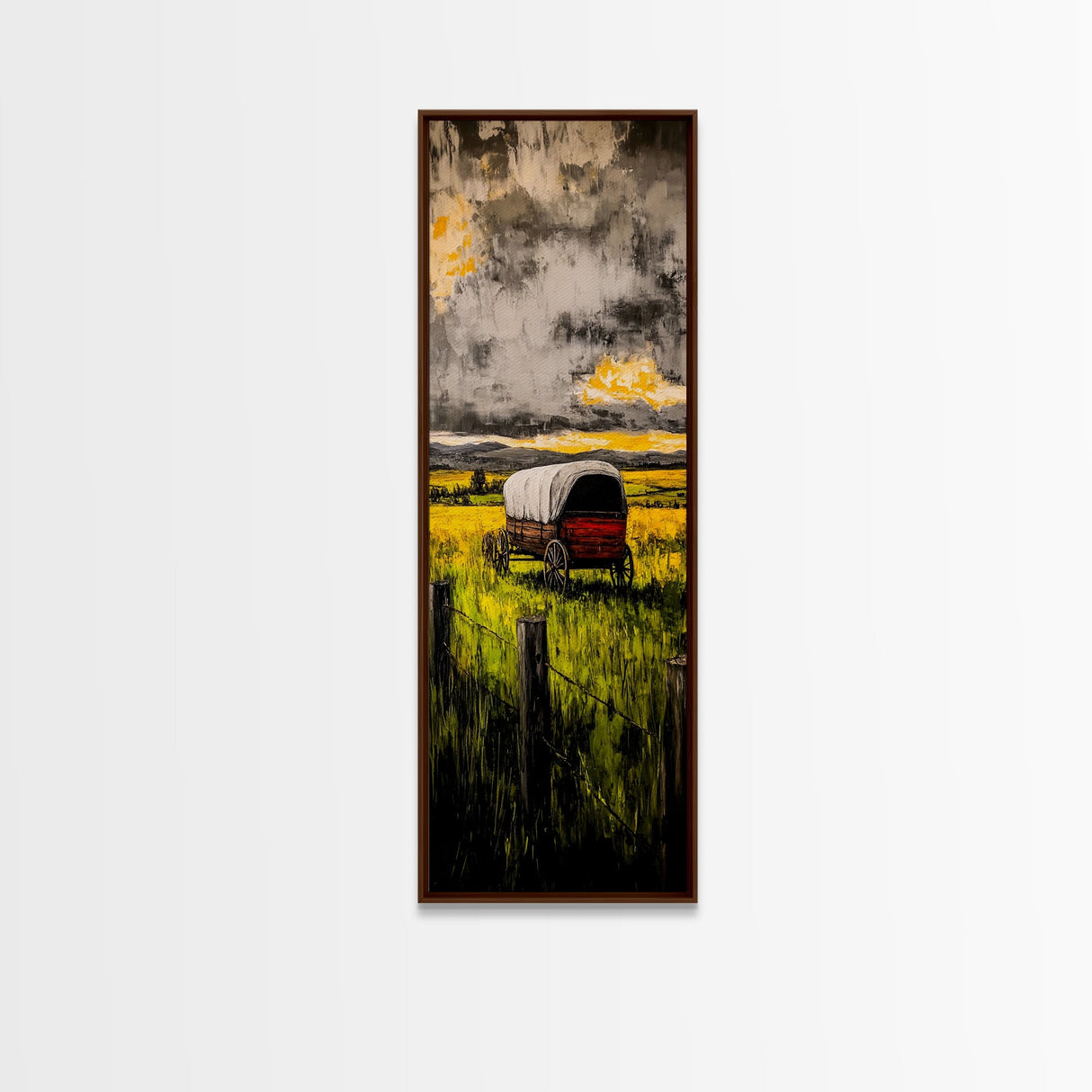 Scenic Prairie Wagon Art Framed Canvas Print, Rustic Decor, Farmhouse Art, Moody Art, Above Couch Art, Extra Wide Art