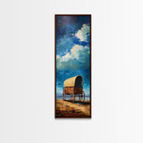 Vintage Covered Wagon Painting Framed Canvas Print, Rustic Wall Art, Farmhouse Art, Moody Art, Landscape Painting, Southwest Wall Art