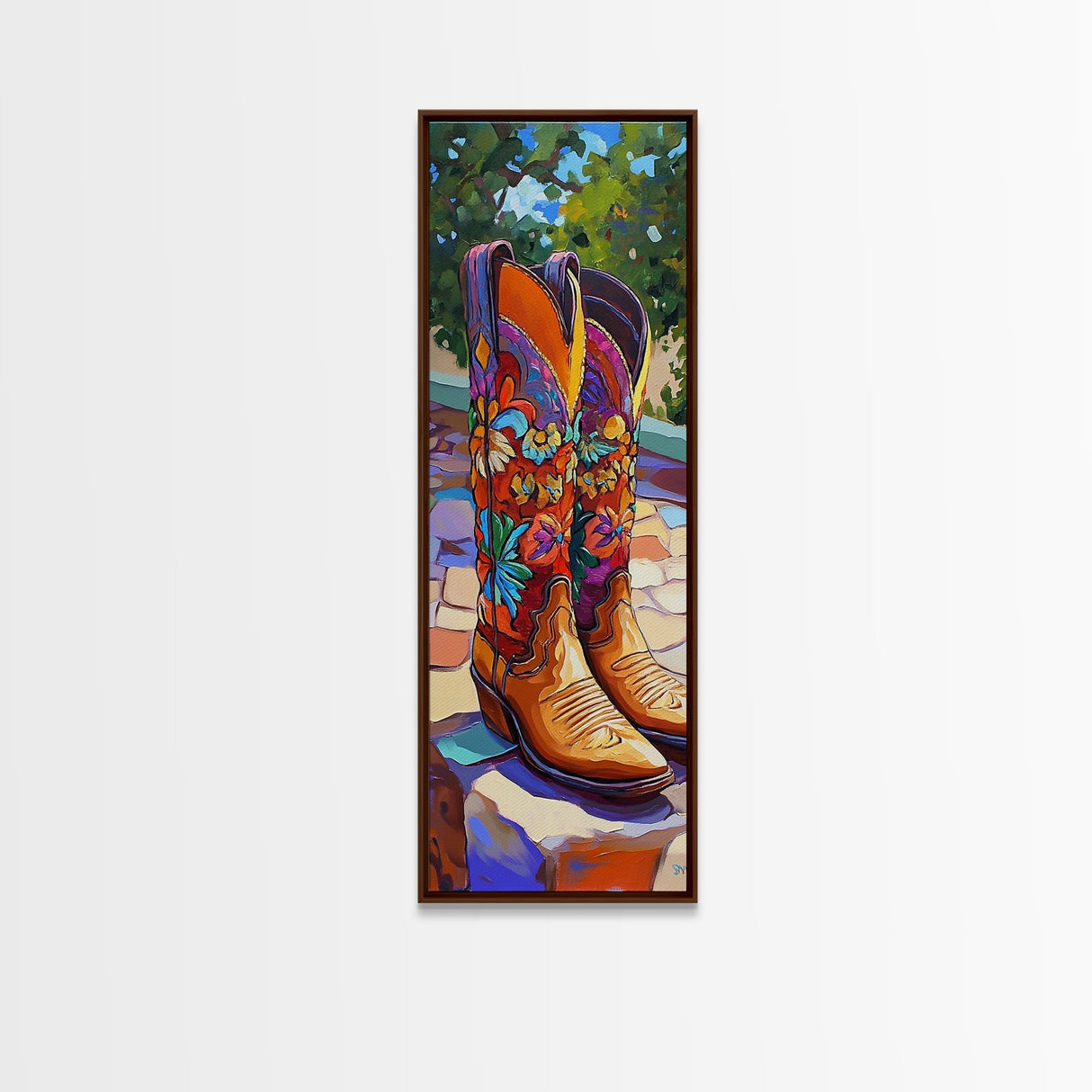Western Cowboy Boots Art Framed Canvas Print, Rustic Wall Art, Coastal Cowgirl Wall Art, Moody Art, Whimsical Art, Gift Idea