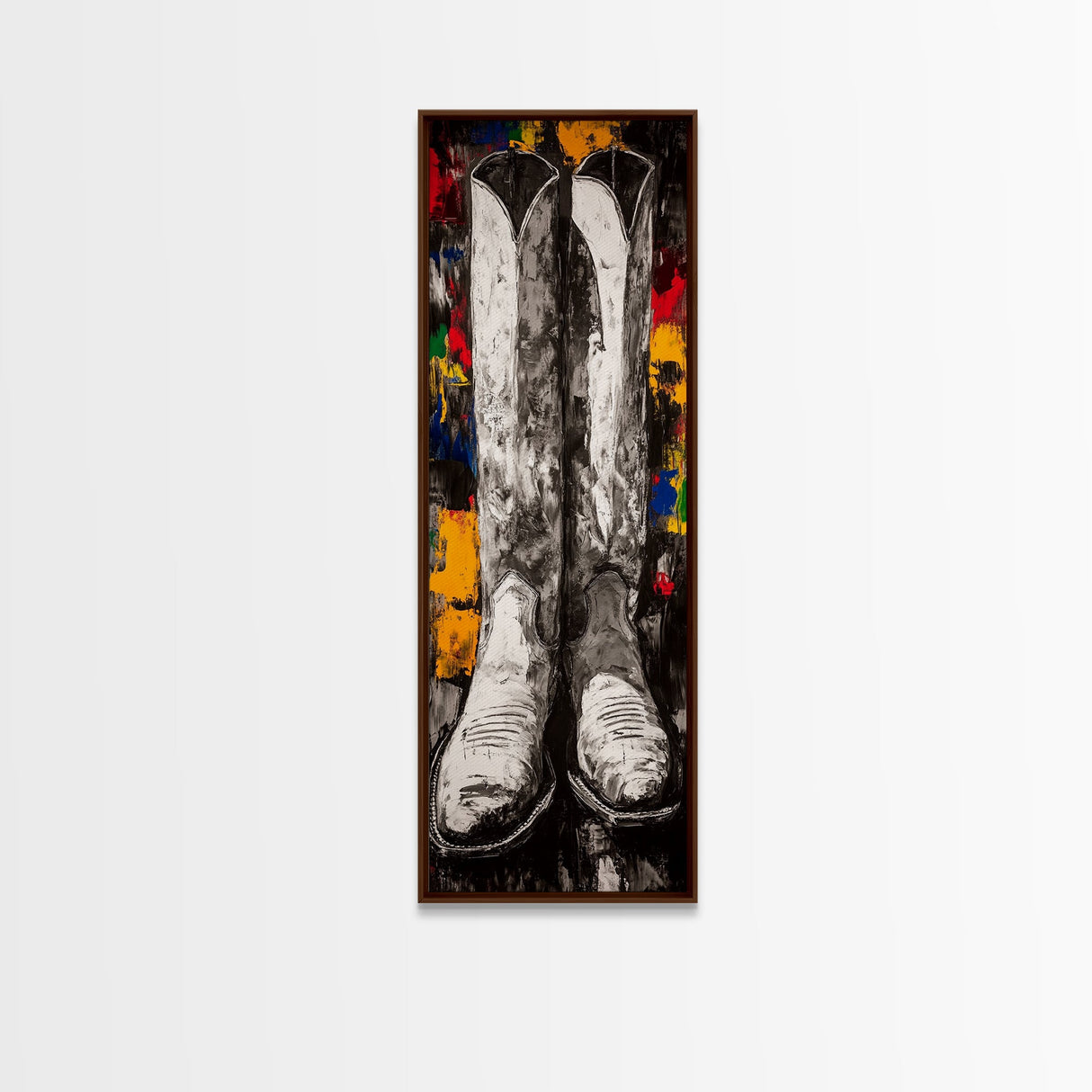 Black and White Cowboy Boots Framed Canvas Print, Rustic Wall Art, Western Art, Moody Art, Vintage Horse Art, Extra Wide Art