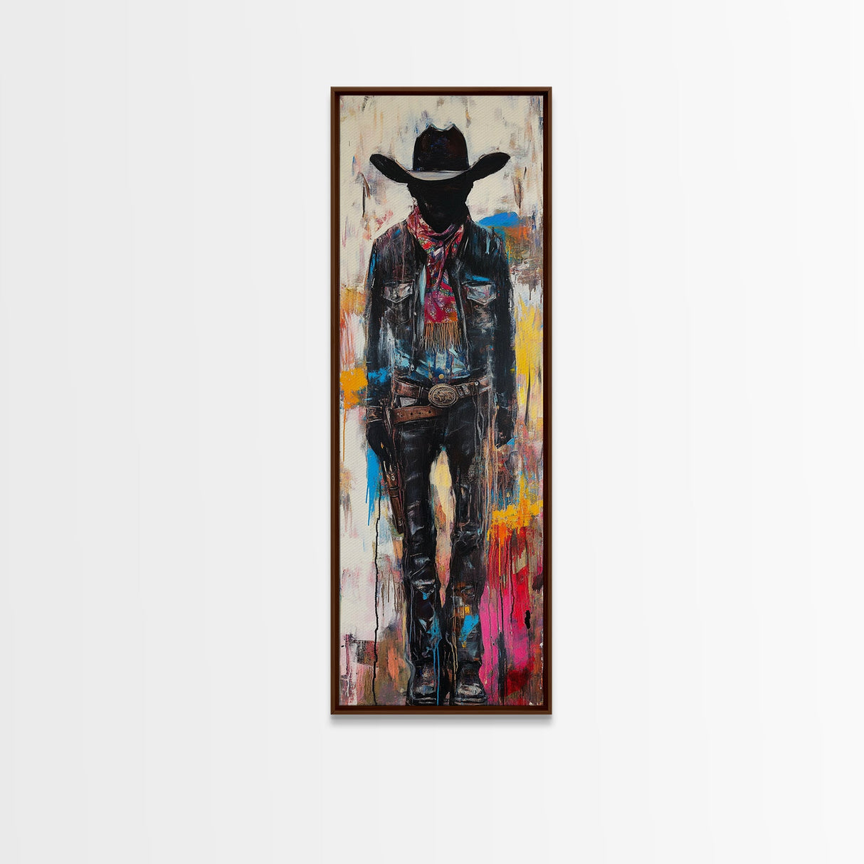 Mysterious Cowboy Art Framed Canvas Print, Southwest Wall Art, Moody Art, Rustic Wall Art, Dark Romance Painting, Extra Wide Art