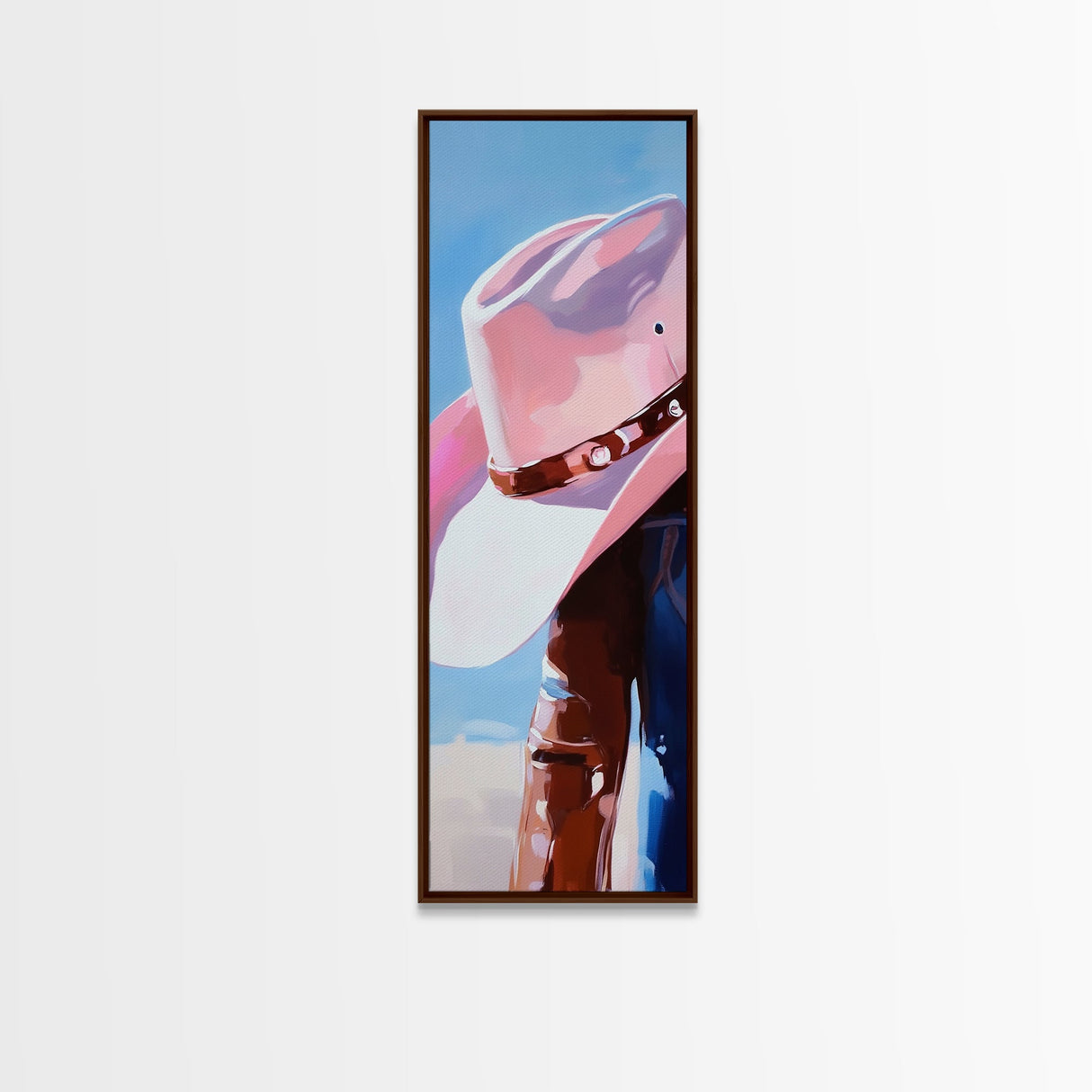 Pink Cowgirl Hat Art Framed Canvas Print, Coastal Cowgirl Wall Art, Light Pink Wall Art, Whimsical Art, Gift Idea for Her, Rustic Decor