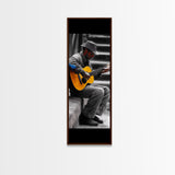 Street Musician with Guitar Framed Canvas Print | Moody Urban Wall Art | Rustic Decor | Music Art | Farmhouse Wall Art | Gift Idea