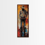Lone Cowboy Sunset Framed Canvas Print southwest wall art extra wide art rustic wall art pink orange wall art bold decor cowboy art
