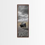 Lone Bison in Field Framed Canvas Print | Rustic Wall Art | Moody Art | Wildlife Painting | Farmhouse Decor | Southwest Wall Art | Gift Idea