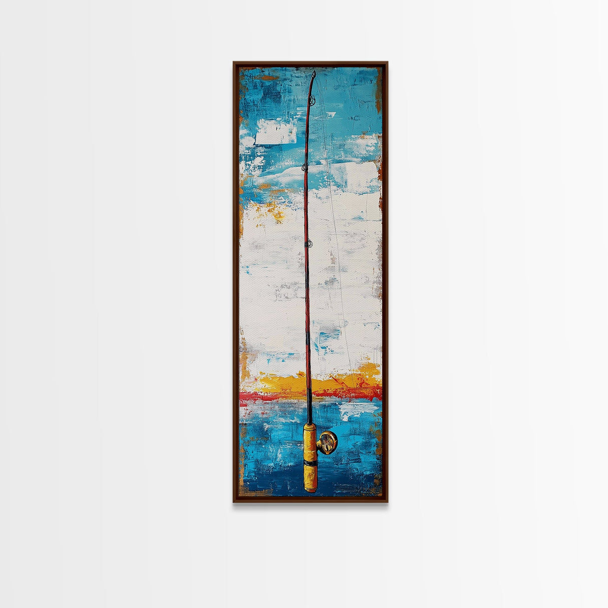 Fishing Rod Painting Canvas Print, Fly Fishing Art, Nautical Wall Art, Rustic Decor, Tall Narrow Art, Coastal Landscape Art, Above Couch Art, Fishing Wall Art, Nautical Decor, Farmhouse Art, Skinny Wall Art, Living Room Art, Gift Idea