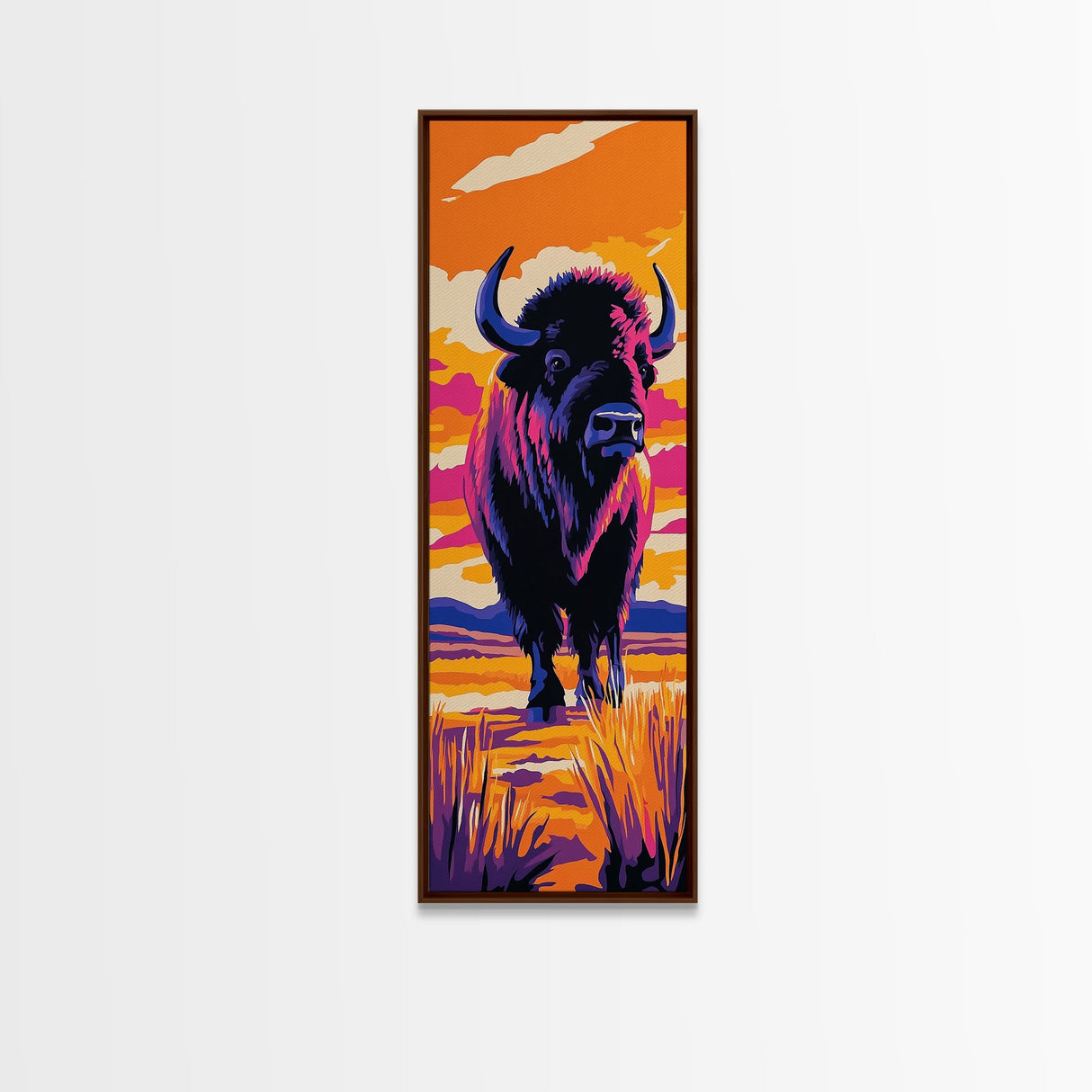 Vibrant Bison Canvas Print Pink Orange Wall Art Southwest Wall Art Rustic Art Tall Narrow Art Gift Idea Him