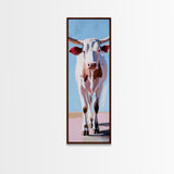 Realistic Longhorn Portrait Framed Canvas Print black cowgirl painting rustic wall art farmhouse decor western art bull and bear art