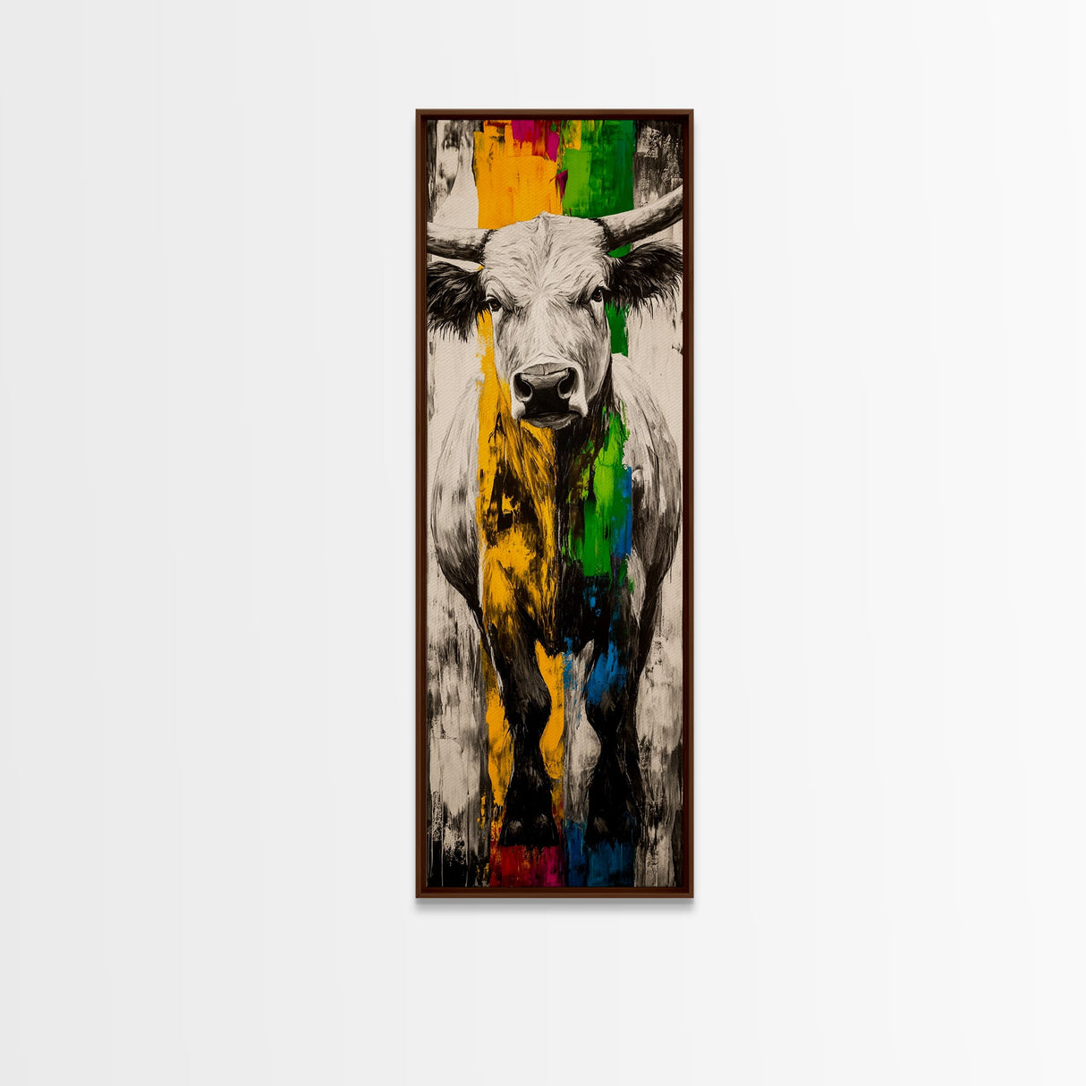 Colorful Bull Art Framed Canvas Print bull and bear art rustic decor farmhouse art southwest wall art geometric wall art extra wide art