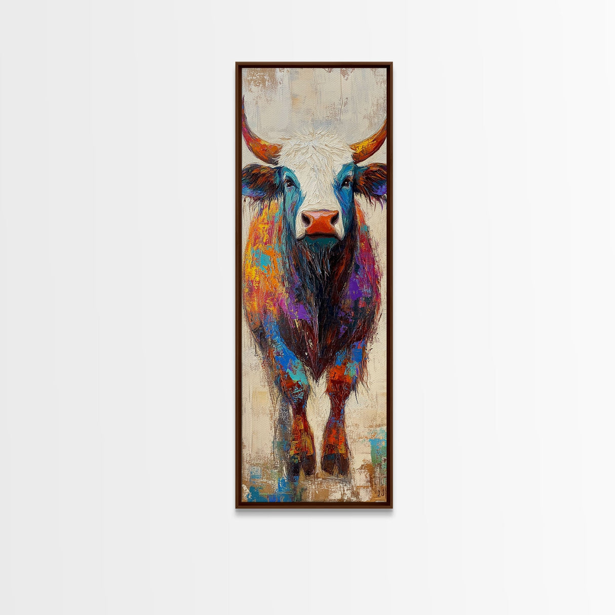 Colorful Bull Painting Canvas Print rustic wall art, barn landscape oil painting, farmhouse art, gift idea him, moody art decor