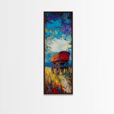 Impressionist Wagon on Blue Canvas Print rustic wall art, farmhouse art, barn landscape oil painting, vintage art, moody art, gift idea him