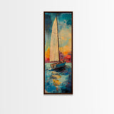 Sailboat at Sunset Framed Canvas Print, Nautical Painting, Coastal Wall Art, Seascape Painting, Nautical Decor, Gift Idea Her