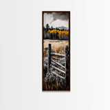 Rustic Mountain Fence Framed Canvas Print, Birch Tree Art, Fall Landscape Painting, Moody Art, Farmhouse Art, Above Sofa Art