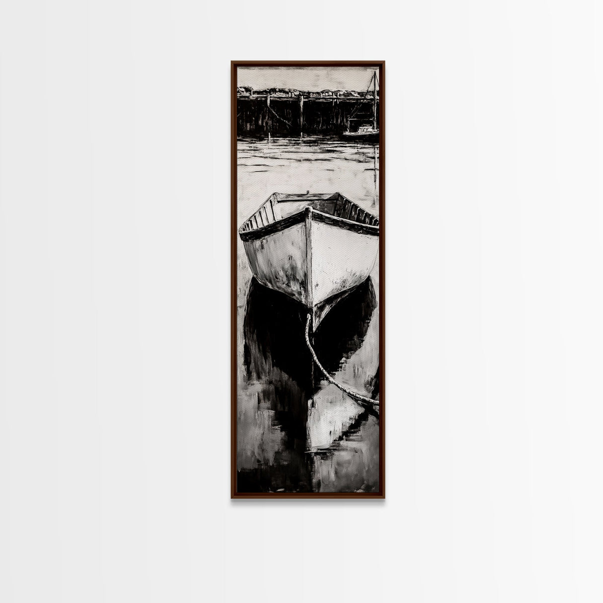 Monochrome Boat Reflection Framed Canvas Print nautical painting moody art coastal wall art nautical wall art gift idea for him