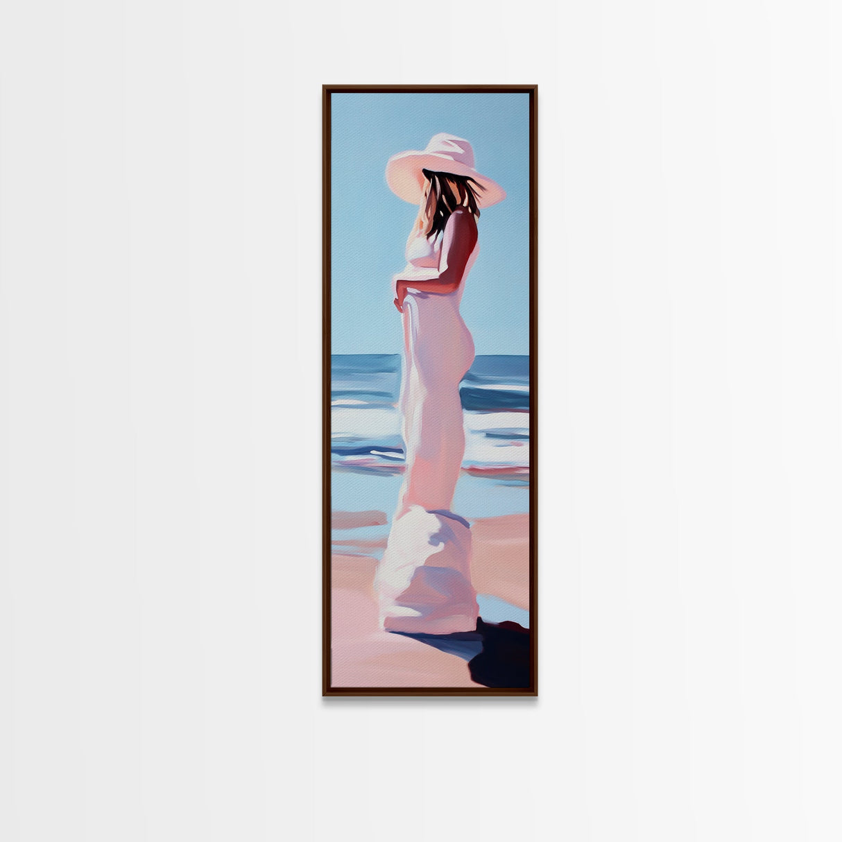 Woman in White Dress Canvas Print, Coastal Cowgirl Wall Art, Minimalist Art, Boho Art, Bedroom Art, Guest Room Art, Nautical Decor