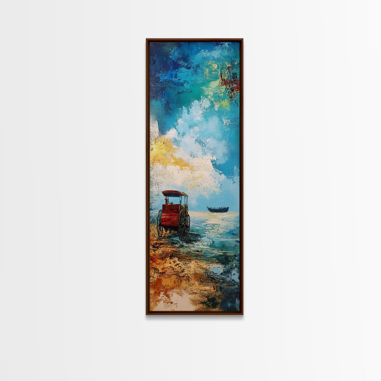 Seaside Wagon Oil Painting Framed Canvas Print, Coastal Landscape Art, Nautical Decor, Marsh Painting, Farmhouse Art, Above Couch Art