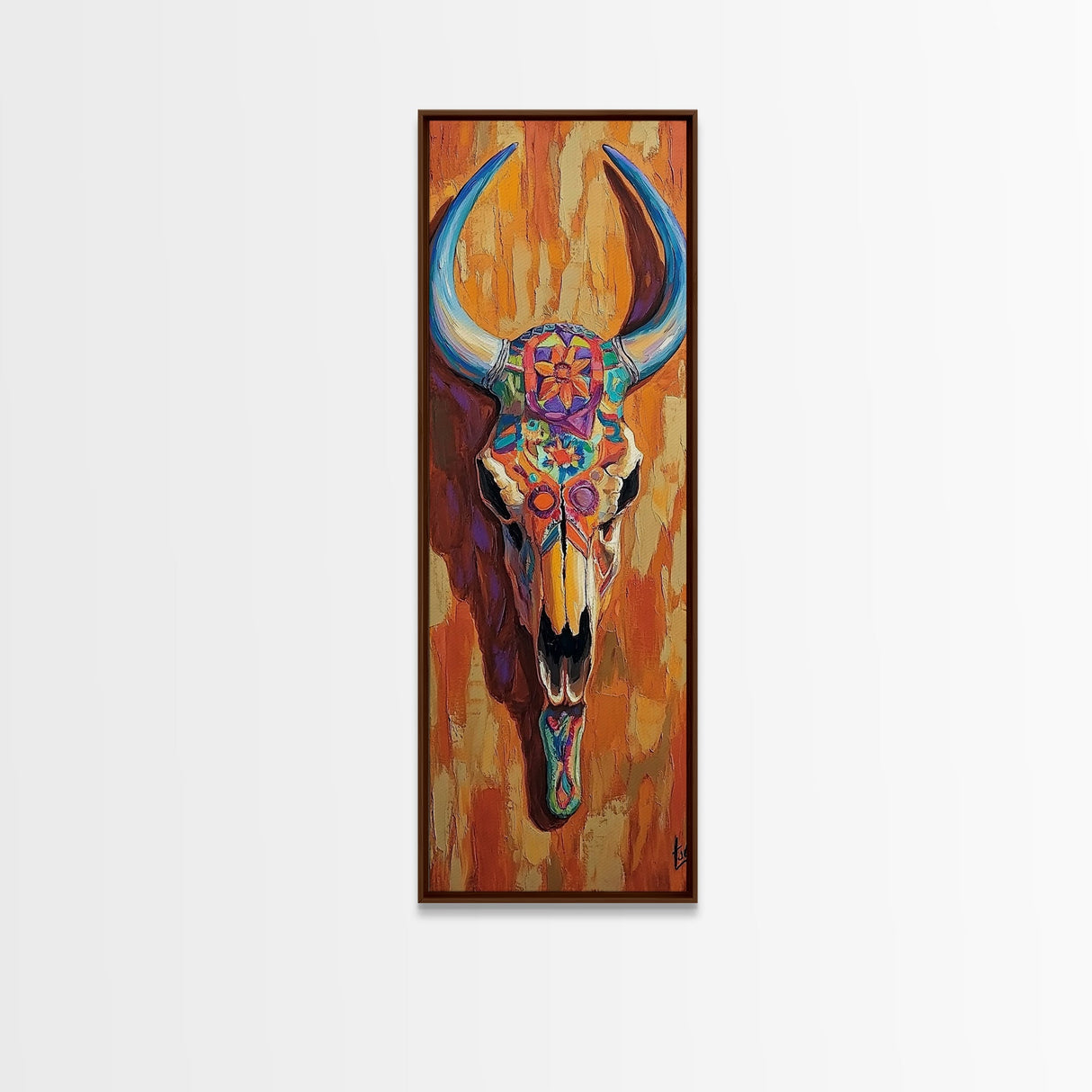 Vibrant Skull Art Framed Canvas Print, Western Wall Art, Skull Art, Boho Art, Southwest Decor, Moody Art, Rustic Wall Art, Halloween Art