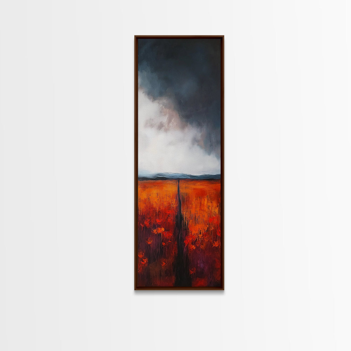 Moody Landscape Framed Canvas Print dark romance painting poppy wall art fall decor tall narrow art above bed wall art vertical wall art