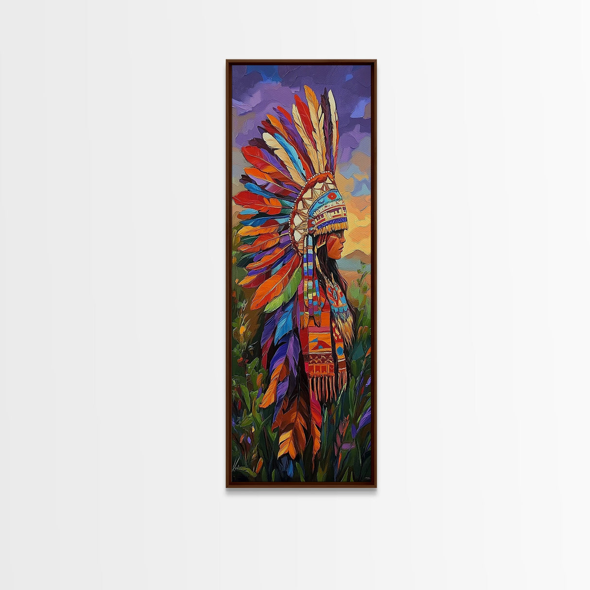 Vibrant Native Woman Framed Canvas Print Afrocentric Wall Art Bold Colorful Portrait Rustic Art Southwest Wall Art