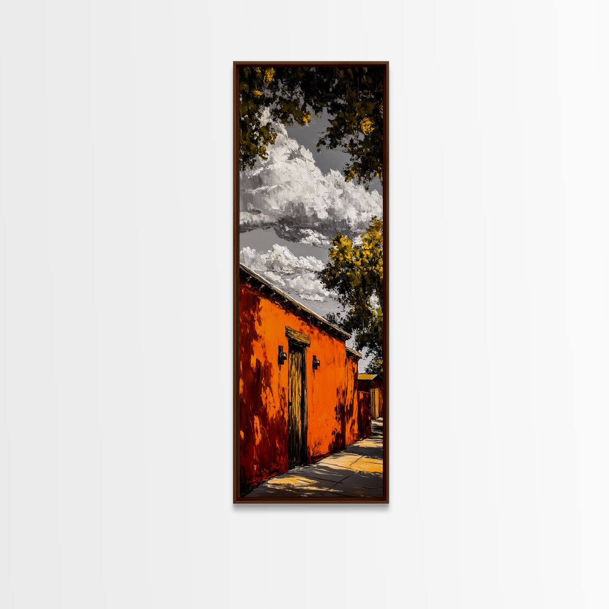 Southwest Adobe House Framed Canvas Print Rustic Wall Art Warm Earth Tone Painting Boho Wall Art Minimalist Art