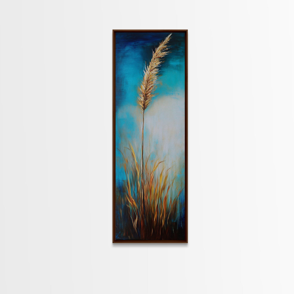 Golden Wheat Field Canvas Print Rustic Wall Art Vertical Landscape Painting Wabi Sabi Art Minimalist Art Tall Narrow Art