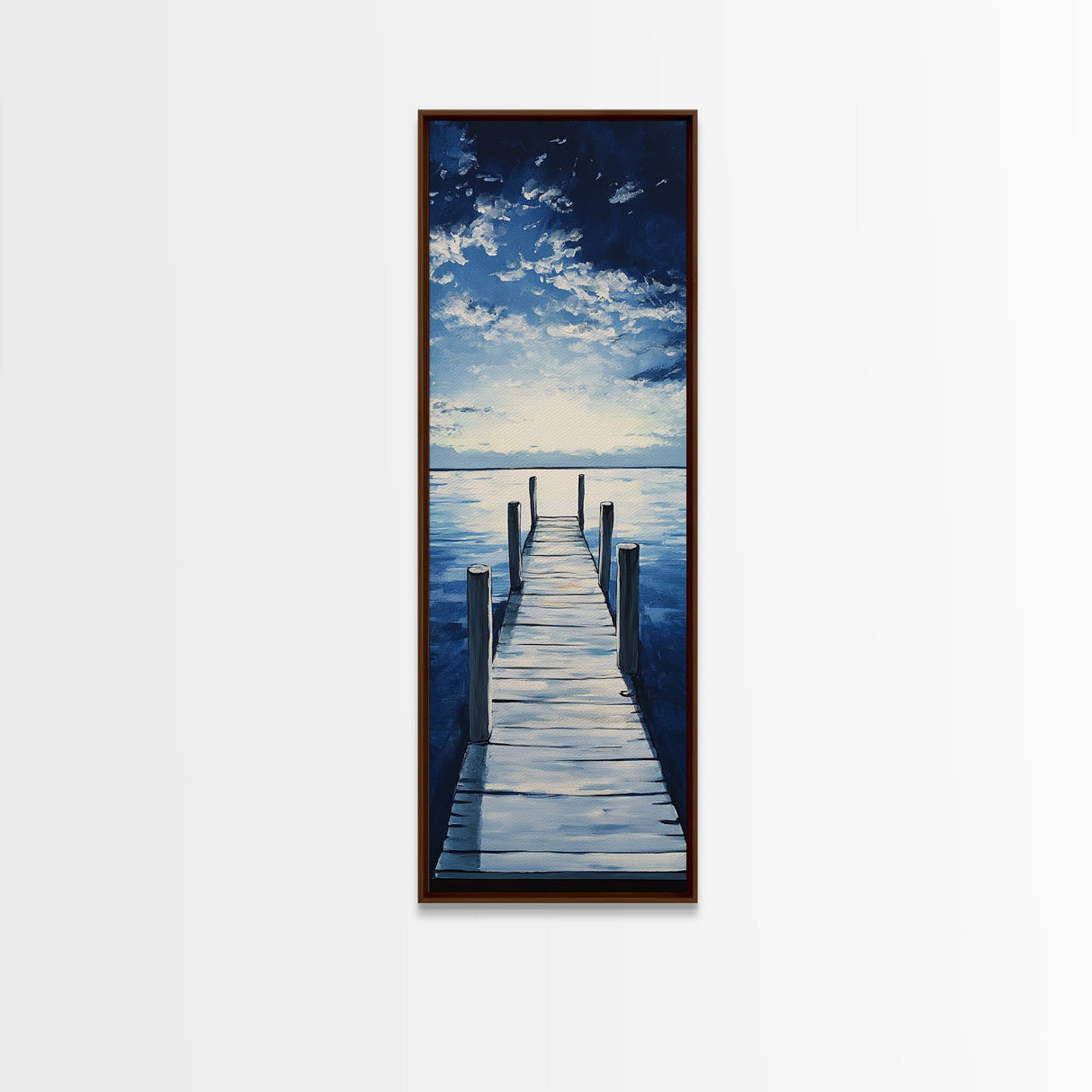 Dockside Tranquility Coastal Wall Art Framed Canvas Print Nautical Painting Blue and Green Wall Art Above Sofa Art Lake Tahoe Art