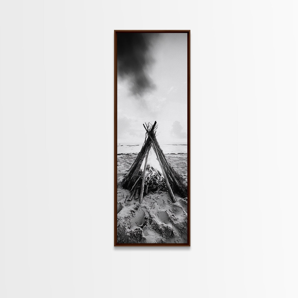 Beach Bonfire, Minimalist Art, Framed Canvas Print, nautical wall art, rustic decor, coastal painting, zen wall art, moody art, minimalist art