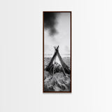 Beach Bonfire, Minimalist Art, Framed Canvas Print, nautical wall art, rustic decor, coastal painting, zen wall art, moody art, minimalist art