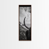 Highland Bull, Coastal Landscape, Framed Canvas Print, rustic decor, mountain painting, farmhouse art, moody art, wabi sabi wall art