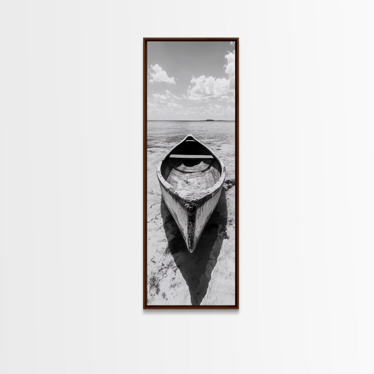 Tranquil Canoe on Misty Lake, Canvas Print, landscape painting, minimalist art, zen wall art, nature art, lake Tahoe art, bedroom art