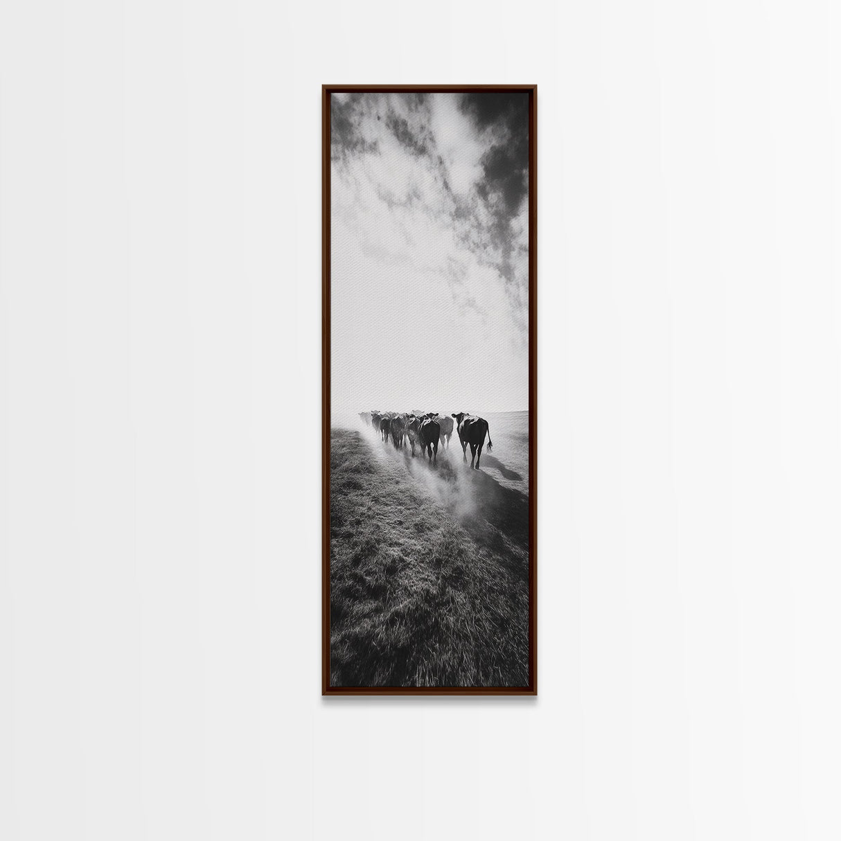 Dusty Cattle Drive, Western Landscape, Framed Canvas Print, Rustic Wall Art, Moody Art, Extra Wide Art, Southwest Wall Art
