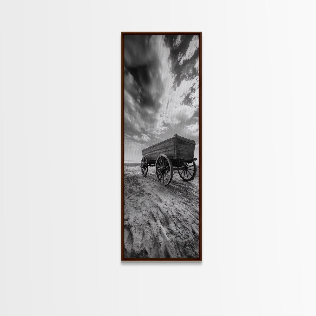 Old Wooden Wagon, Rustic Landscape, Framed Canvas Print, Western Décor, Farmhouse Wall Art, Minimalist Art, Extra Wide Art