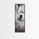 Pioneer Covered Wagon, Rustic Wall Art, Framed Canvas Print, Farmhouse Art, Western Décor, Minimalist Art, Extra Wide Art