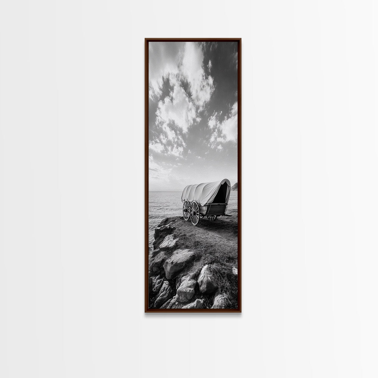 Western Wagon, Coastal Landscape Art, Framed Canvas Print, Rustic Wall Art, Nautical Décor, Extra Wide Art, Minimalist Wall Art