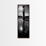 Lone Cowboy, Reflection Photography, Framed Canvas Print, Rustic Art, Moody Wall Art, Extra Wide Art, Southwest Wall Art