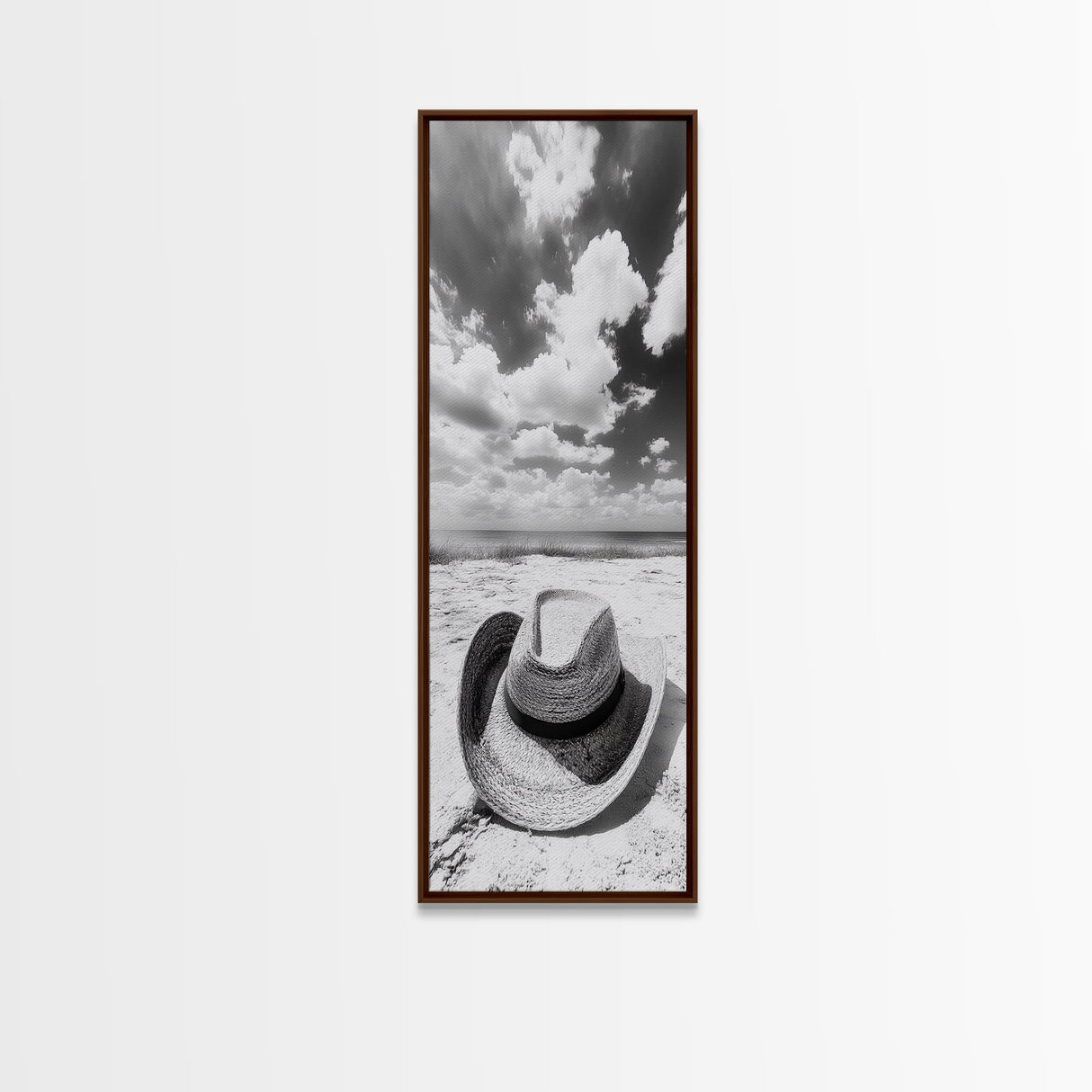 Straw Cowboy Hat, Beach Photography, Framed Canvas Print, Coastal Cowgirl, Wall Art, Rustic Décor, Minimalist Wall Art