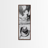 Straw Cowboy Hat, Beach Photography, Framed Canvas Print, Coastal Cowgirl, Wall Art, Rustic Décor, Minimalist Wall Art