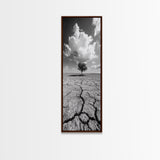 Lone Tree, Cracked Earth, Framed Canvas Print, wabi sabi art, moody art, landscape painting, above bed wall art,minimalist art, extra wide art