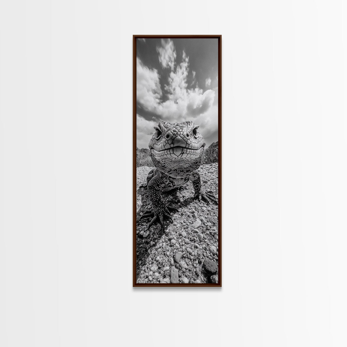 Lizard Close-Up, Framed Canvas Print, wildlife photography, rustic wall art, southwest wall art, desert animal art, black and white home decor